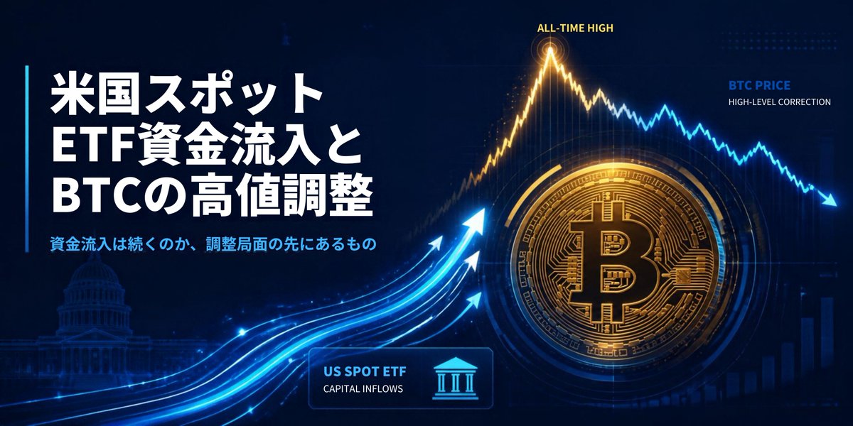 yamake3588's tweet photo. 📌米国スポットETF資金流入とBTCの高値調整

🚀 ビットコインETFにお金が戻ってきたのに、価格は少
　しお休み中?

📈 アメリカのビットコインETF(株のように買えるビット
　コインの投資信託)に、9/21〜25の1週間で約24億ドル
　が流入しました。
　これは2025年10月以来の高い水準です。

🔥 9/21だけでも約10億ドルが流入。2025年10月以来の大
　きな1日になりました。

🏦 中心は「IBIT(ブラックロック)」「FBTC(フィデリティ)」
　「ARKB」の3本で、週の流入の9割超を占めています。

💰 今年に入ってからの合計も、7月中旬の約58億ドルの
　マイナスから、約9.3億ドルのプラスに転換しました。

🤔 ただし、流入は毎日少しずつ小さくなっています。
　9/22は約7.2億ドル、9/25は約1.4億ドル、9/28は約0.3
　億ドルまで縮小しました。

📉 価格も一時8.7万ドルを超えたあと、国債利回りの上昇
　などを受けて8.3万〜8.4万ドル台へ調整。
　2025年10月の最高値(約12.6万ドル)からは、まだ3割以
　上低い水準です。

💬 X上では、9/21〜22に「最大の流入」の話題が爆発的
　に拡散。
　その後は「流入は続くが縮小している」「価格がついて
　こない」という冷静な声が増えました。

🧭 見方は分かれています。
　・強気:ETFは現物買いなので「本物の需要」。今の調整
　　は行き過ぎたレバレッジの整理にすぎない
　・慎重:流入が細っており、価格との差(乖離)が気にな
　　る。
　　金利や地政学リスクも重し。

✨ 今は「8万〜8.8万ドルのレンジ相場」とみる人が多
　く、注目は「ETFの流入がプラスを保てるか」。買いの
　勢いより「続くかどうか」が見られています!!

　※本投稿は情報提供を目的としたもので、投資の勧誘
　や特定の銘柄・商品の売買を推奨するものではありま
　せん。
　暗号資産は価格変動が大きく、元本を失う可能性があ
　ります。
　また、文中の数値や状況は2026年9月下旬時点の情報
　で、今後変わることがあります。
　ETFの資金流入が続く保証はなく、価格の見通しを示す
　ものでもありません。
　投資判断はご自身の責任で、最新情報を確認のうえ行
　ってください。

#ビットコイン #BTC #Bitcoin #ビットコインETF #ETF #IBIT #機関投資家 #暗号資産 #仮想通貨 #投資初心者 #ブロックチェーン
