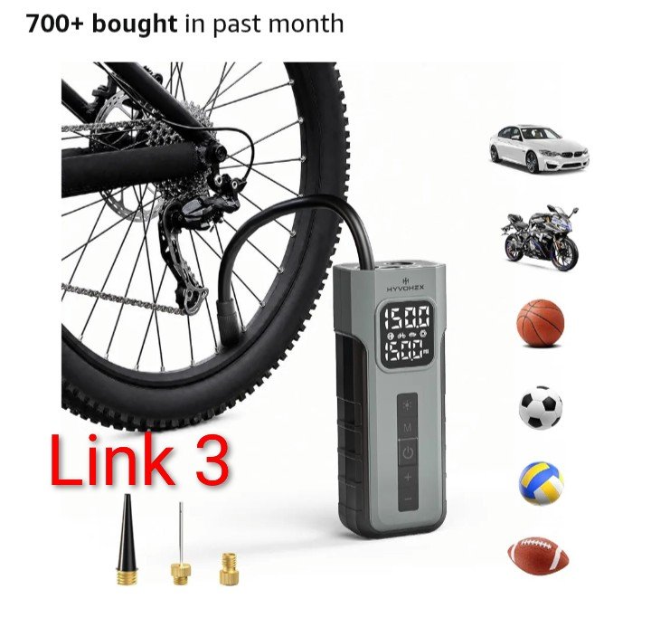 Gilles19827's tweet photo. I'm an Amazon Associates 
Take advantage of my Deal of the Day 🚀 
If you're not interested in the product, share it to reach more people.
Please help me by sharing my Amazon Affiliate ad, as I don't have the financial means to do paid traffic.
Take advantage of the discounts using my links below—they're a surprise and only available for a short time.
The prices of advertised products are subject to change.
Please read the details of the announcement carefully at the link below ⬇️

Airmoto Tire Inflator Portable Air Compressor for Cars and Bikes 

1 https://t.co/Ssq95VPZLe

2 https://t.co/KoEmokfHQD

3 https://t.co/ZgW5Svs6Bt

4 https://t.co/93veXp3rZO
#Amazon #AWS 
Amazon's Full Responsibility
Join my group for more offers ⬇️
https://t.co/7bXRGNGOGh