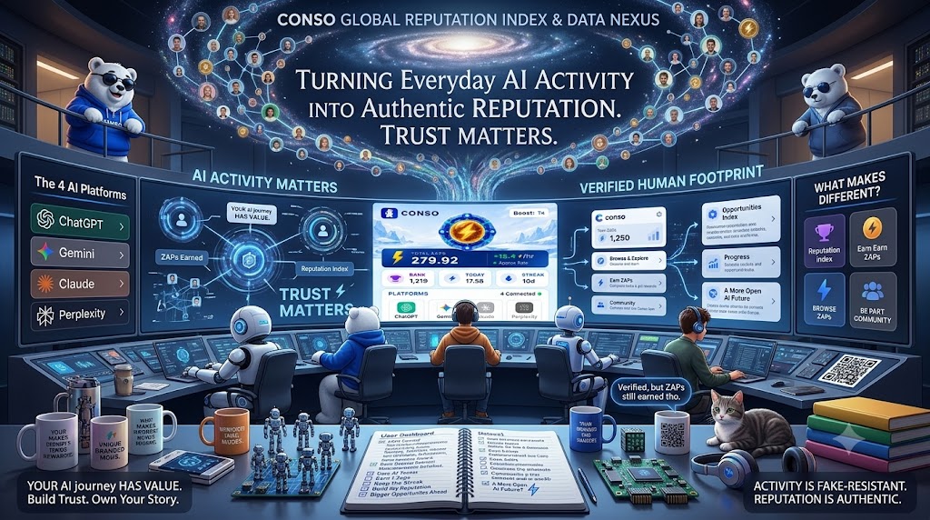 Divyanshu0720's tweet photo. A new kind of digital reputation could emerge from something we already do every day:

using AI.

No extra habit required.

Just your curiosity, creativity and contribution.

Watching @conso_xyz build in this direction. 👀 https://t.co/W6KPtfnY5B