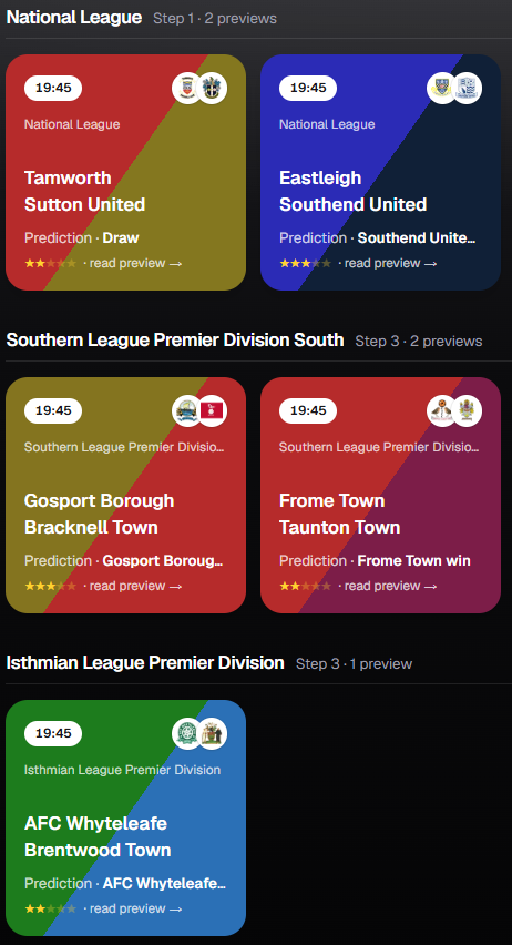 NLbetpreview's tweet photo. Five predictions tomorrow - two from the top tier and three from Step 3  

Non-League Previews have been published on our website Non https://t.co/UoE2geBVUh https://t.co/p7uRnLCOX1