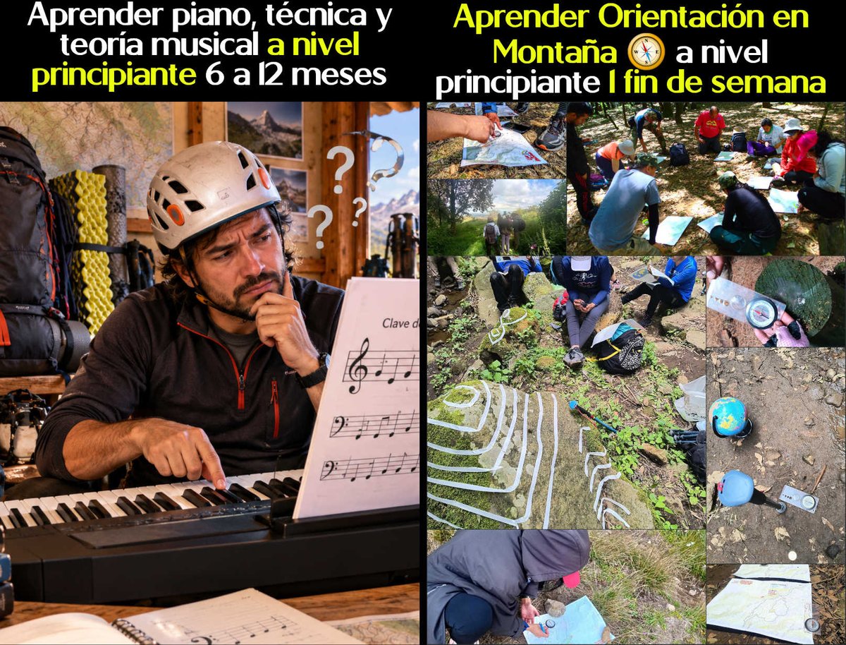 LiveTheMountaix's tweet photo. Aprender piano a nivel principiante: 6 a 12 meses. Aprender Orientación en Montaña 1 fin de semana 👣🚶‍♀️🧭🗺🏞 https://t.co/S2yRohL1LM