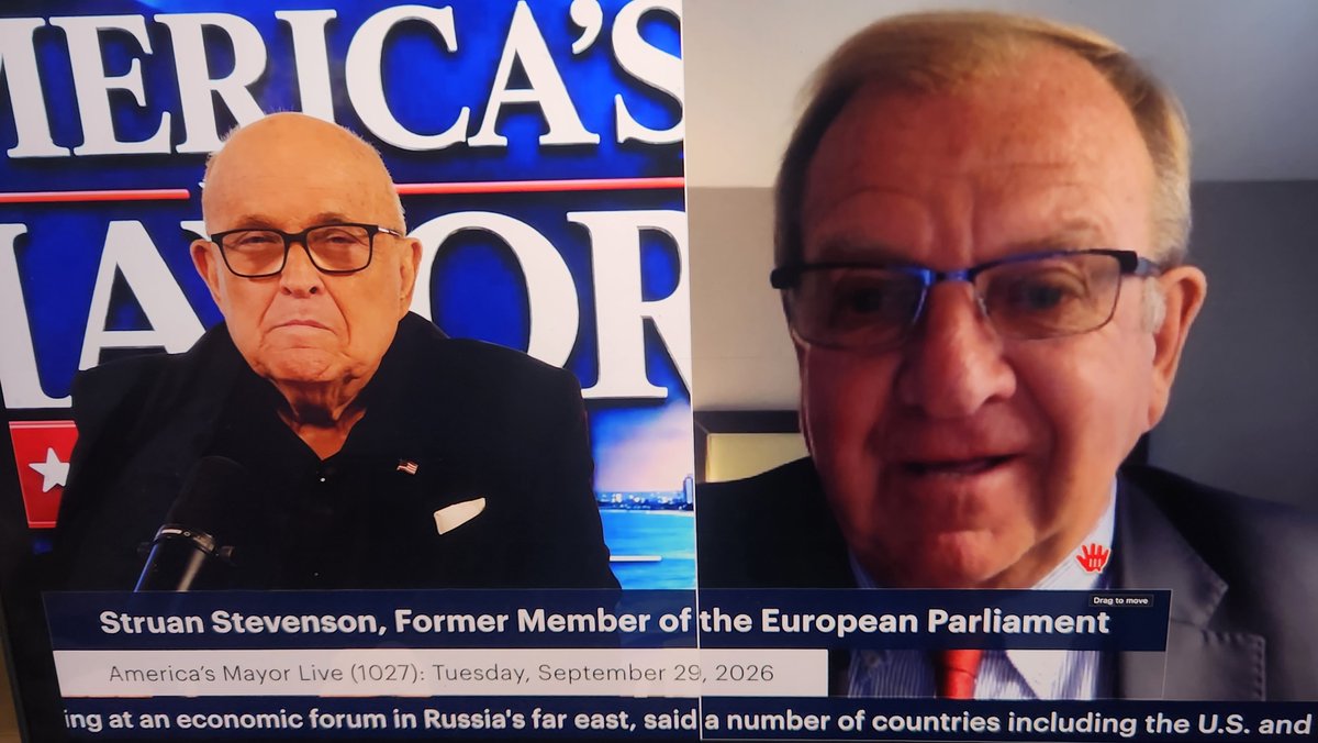 RudyGiuliani's tweet photo. 🚨 LIVE NOW: Struan Stevenson, the Coordinator of the Campaign for Iran Change, joins the show to discuss the situation in Iran and the need for Regime change.

He was a member of the European Parliament representing Scotland, president of the Parliament's Delegation for Relations with Iraq, and chairman of the Friends of a Free Iran Intergroup until 2014.

America's Mayor Live 🇺🇸