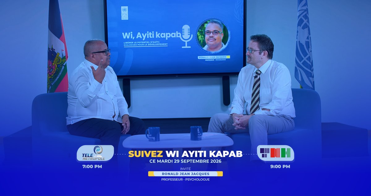 undphaiti's tweet photo. Ce soir, « Wi, Ayiti Kapab » accueille Ronald Jean-Jacques, psychologue et professeur à la Faculté des sciences humaines de l’Université d’État d’Haïti. Il accompagne des personnes touchées par la violence et l’insécurité. 

Soyez au rendez-vous !

#WiAyitiKapab #SantéMentale https://t.co/MPksQ2bl0Z