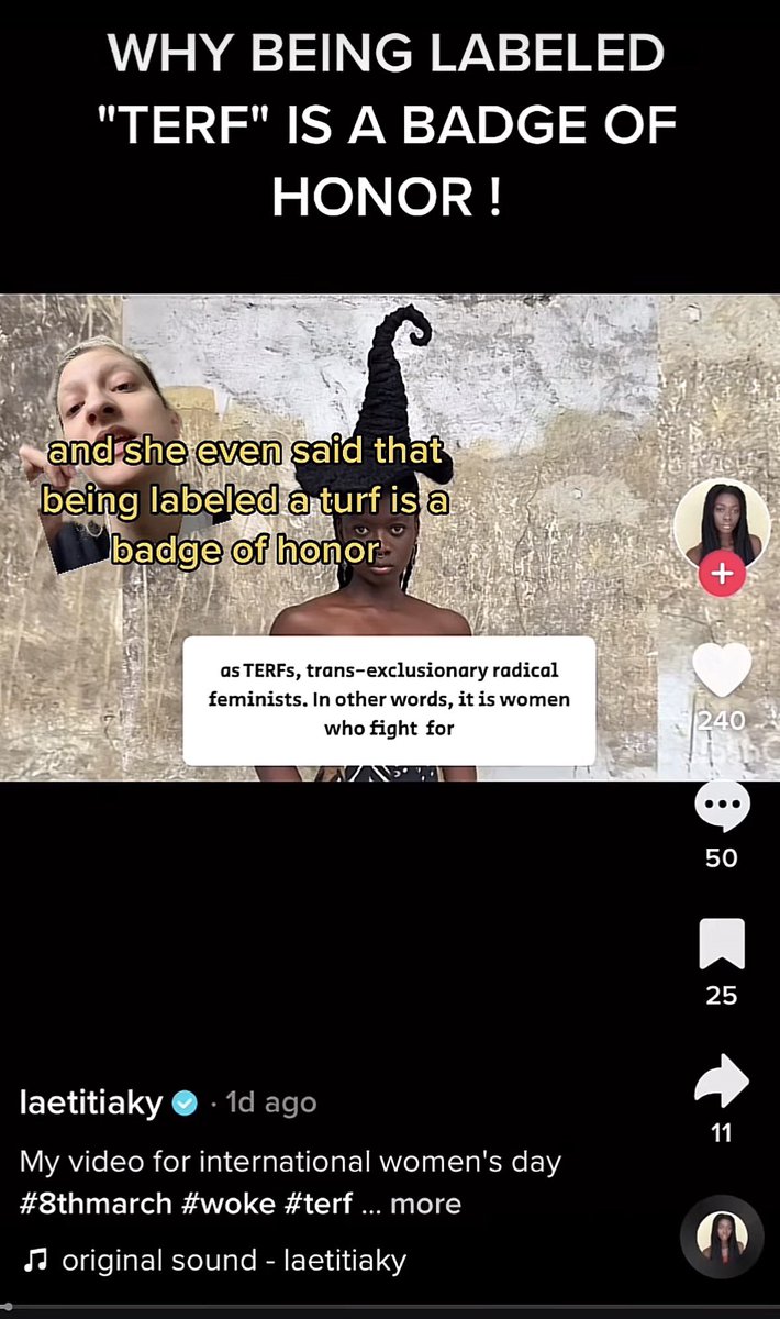 texcritter's tweet photo. @dontkysusosexy @homies4horror she deleted it but she made a video proclaiming herself as a terf &amp; saying being labeled a terf is “a badge of honor” https://t.co/unJshJBSsJ