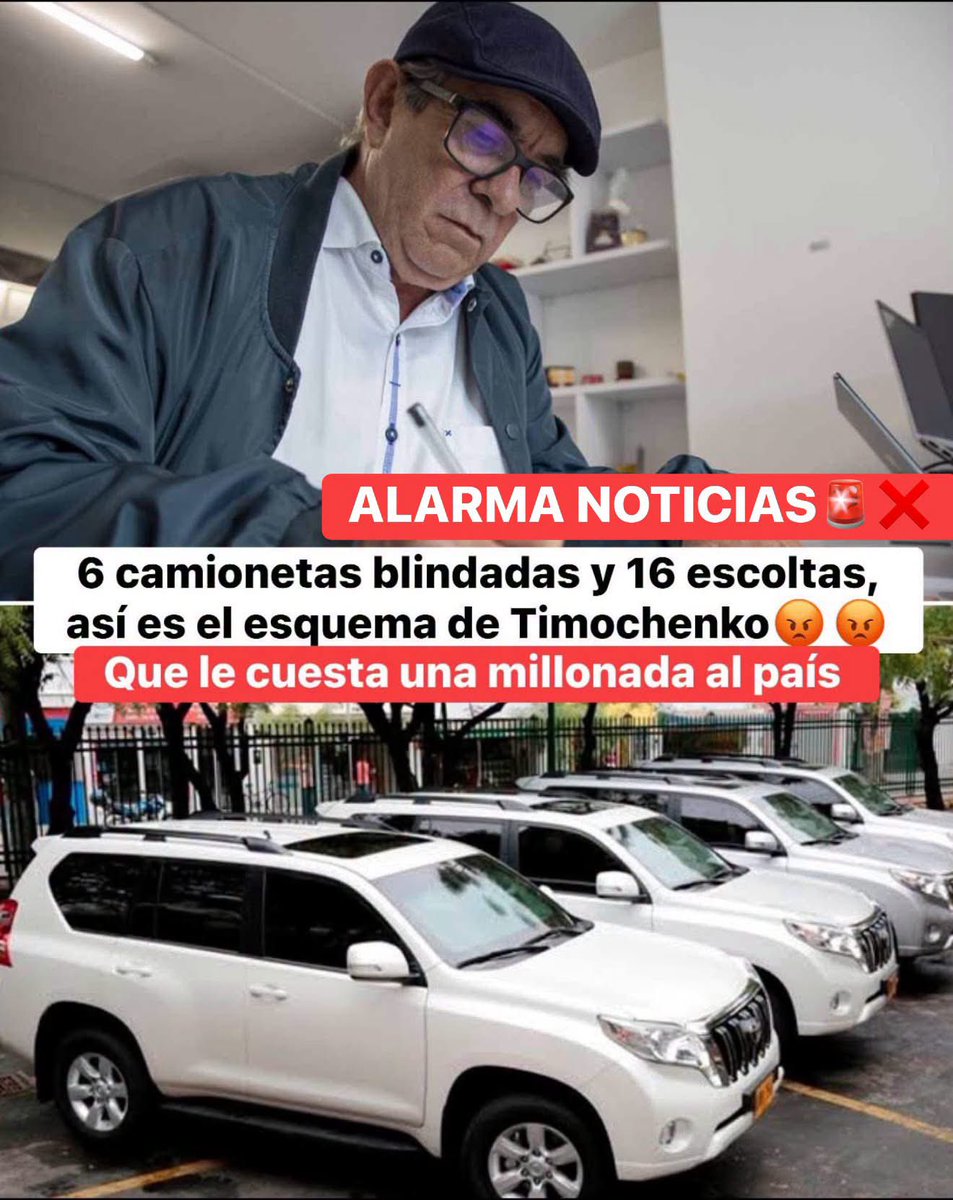 waldoalarconho1's tweet photo. Mientras miles de víctimas siguen esperando reparación, se confirma que alias Timochenko cuenta con un esquema de 6 camionetas blindadas y 16 escoltas de la UNP. Una realidad que genera profunda indignación en el país. Las víctimas pagando protección al matón  (300 mil víctimas) https://t.co/ML1hvFudPl