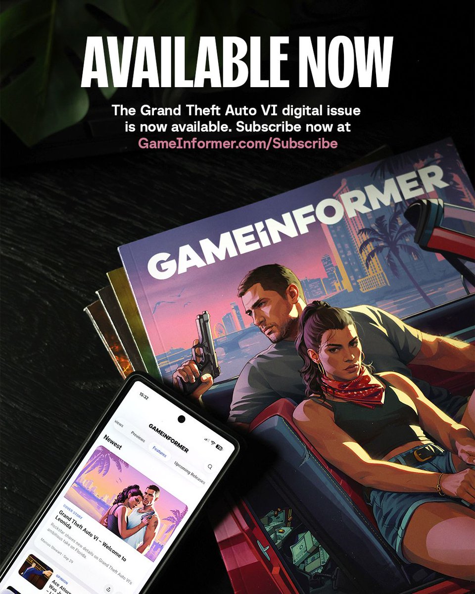 gameinformer's tweet photo. Grand Theft Auto VI graces the newest cover of Game Informer, with exclusive info, interviews, and screenshots you won't find anywhere else. Subscribe today to lock it in as your first issue. https://t.co/Z0COcesPTK 

#GTAVI #GrandTheftAutoVI https://t.co/ke9EVOwqpg