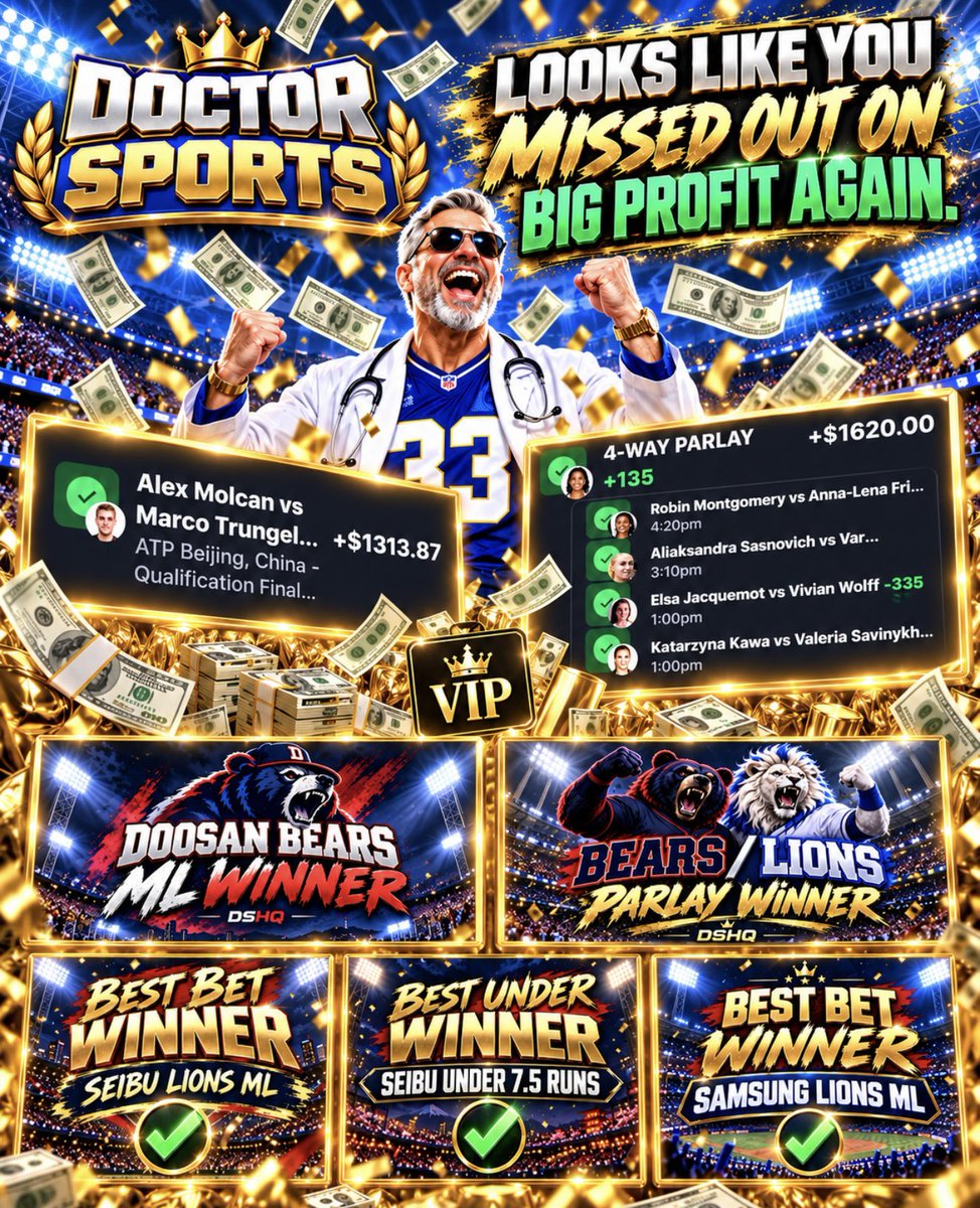 DoctorSports33's tweet photo. LOOKS LIKE YOU MISSED OUT ON BIG PROFIT AGAIN! 💰🔥

HOW MANY MORE WINNERS ARE YOU GOING TO WATCH FROM THE SIDELINES? JOIN THE VIP AND GET IN ON THE ACTION! 👨‍⚕️33  JUST $25 a WEEK 💰💵

https://t.co/GAGISoB2wI

@DoctorsportsHQ @DSHQ_NFL #vip #fyp #fypage #Gambling𝕏 #fypシ゚viral #fypシ゚