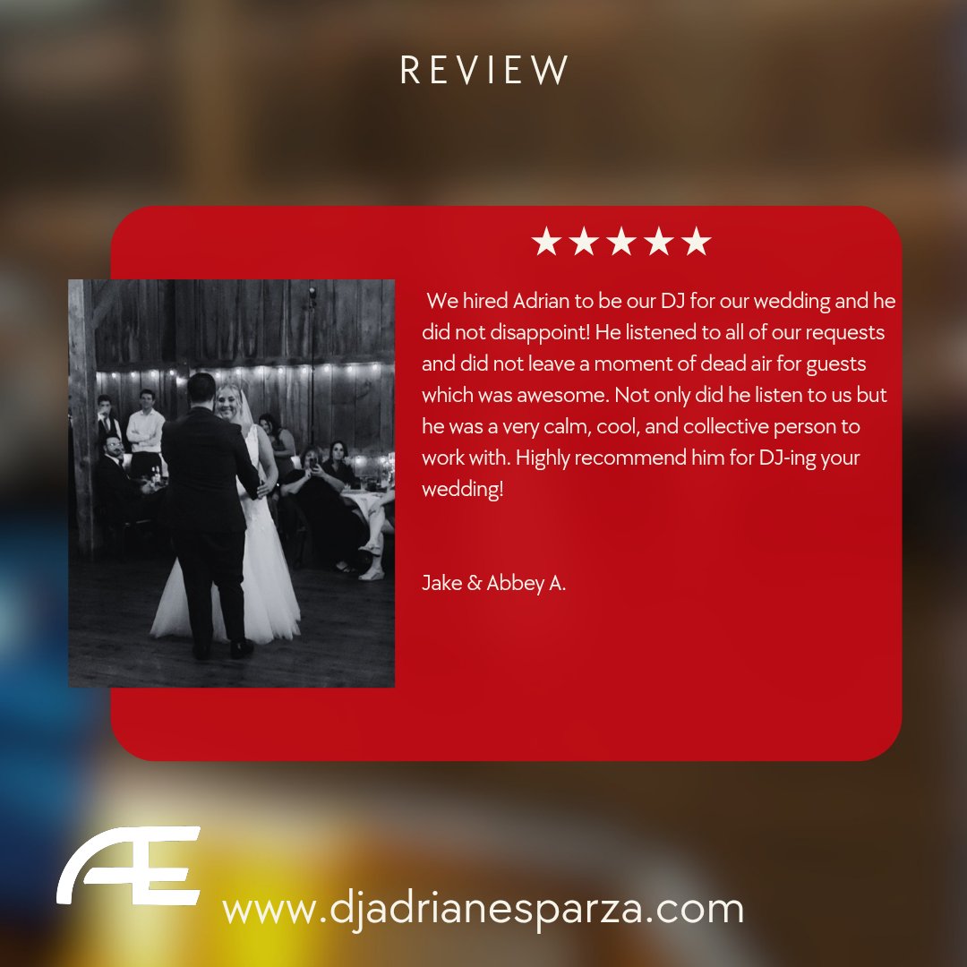 DjAdrianEsparza's tweet photo. Stop the presses! #djreview has come in! Thank you!
#happinessproducer #wedding #djnearme #illinoisdj #ceremony https://t.co/Ano33TI1u1