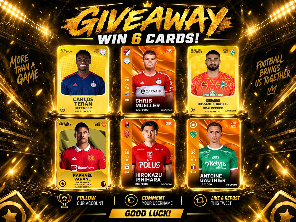 SorareScore's tweet photo. 🎁 9th Giveaway for 10,000 Users on the website 🔥

To participate:

❤️ Like
♻️ RT
💬 Comment your Sorare username
➡️ Follow @SorareScore 

⌛️End 3/10

#Sorare #Sorare27 https://t.co/xhXWfVfyHR
