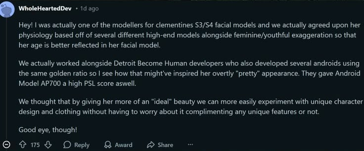 clembestgirl's tweet photo. #clementine #twd #clem
"I was actually one of the modellers for clem's S3/S4 facial models and we actually agreed upon her physiology based off of several different high-end models alongside feminine/youthful exaggeration so that her age is better reflected in her facial model." https://t.co/uzLa5cETZ4