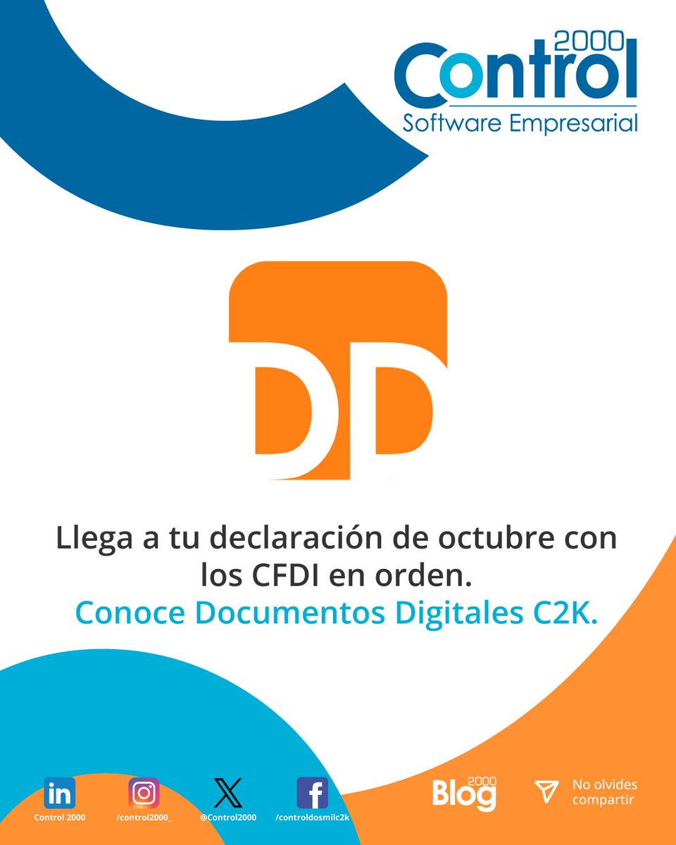 Control2000's tweet photo. Aprovecha estos últimos días de septiembre para ordenar tus comprobantes con Documentos Digitales C2K y declarar con tranquilidad. 😎
https://t.co/n6omhODlOW ✅

#DocumentosDigitalesC2K #CFDI #Control2000 https://t.co/KLVlKw7zYu