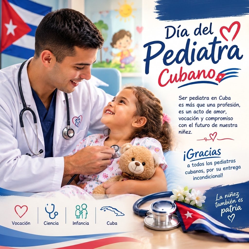 Julioc5ezm's tweet photo. Mañana celebramos a quienes dedican su vida, amor y vocación a cuidar la salud de nuestros niños 👶💙. ¡Feliz Día del Pediatra Cubano! Gracias por su entrega incondicional en cada consulta y por proteger el futuro de Cuba 🇨🇺🩺.
​#DíaDelPediatraCubano #SaludCuba #MédicosCubanos https://t.co/SFgPEaVa9F