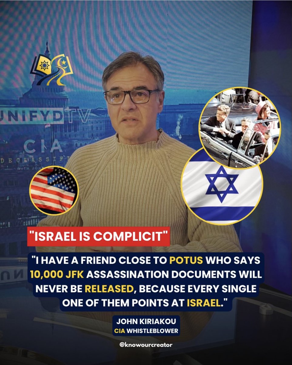 hippyygoat's tweet photo. JOHN KIRIAKOU
CIA WHISTLEBLOWER

I have a friend close to POTUS who says 10,000 JFK assassination documents will never be released…

Because every single one of them points at Israel.
“ISRAEL KILLED JFK” https://t.co/MdeMNleCoO