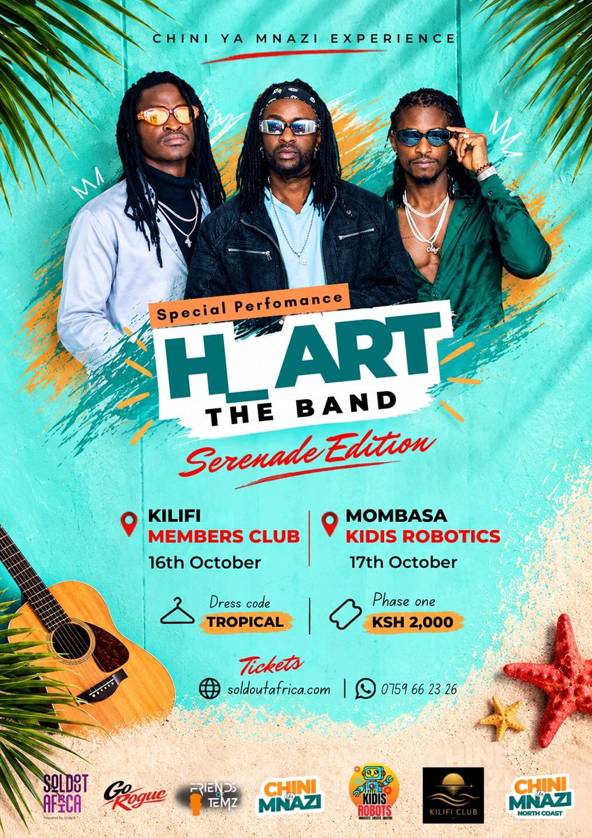 CYM_Experience's tweet photo. 🥳🚨H_ART THE BAND shall be HEADLINING our Serenade Edition of 🥥🌴Chini Ya Mnazi Acoustic Experience🎶🎷MOREOVER, SKOKO shall be serenading us with a SPECIAL POETRY PERFORMANCE just FOR YOUUUUU!!!! You CANNOT AFFORD TO MISS THIS!!!
@H_ARTTHEBAND https://t.co/vcLN6XkDUL