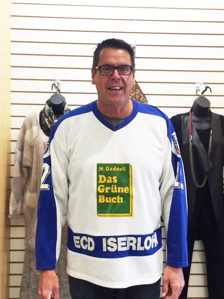 sonnysehra's tweet photo. in 1987, west german ice hockey team ecd iserlohn was going through financial problems ($3.5 million in debt). desperate for sponsorships, they struck a $900,000 deal with libyan dictator colonel gaddafi to advertise his ideological manifesto “the green book” on their jerseys. https://t.co/vW7G3L2Dxg