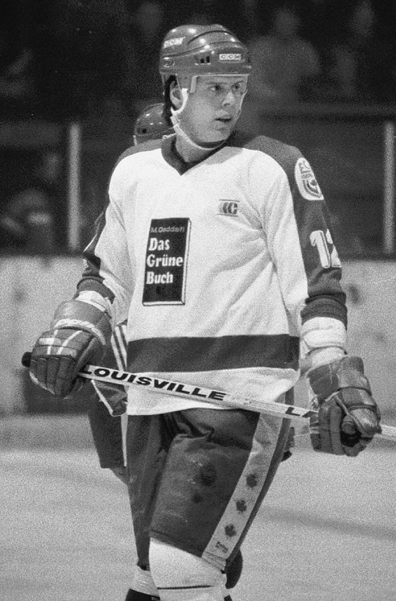 sonnysehra's tweet photo. in 1987, west german ice hockey team ecd iserlohn was going through financial problems ($3.5 million in debt). desperate for sponsorships, they struck a $900,000 deal with libyan dictator colonel gaddafi to advertise his ideological manifesto “the green book” on their jerseys. https://t.co/vW7G3L2Dxg