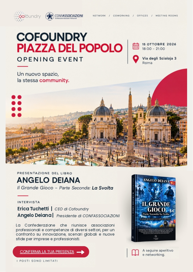AngeloDeianaTW's tweet photo. Il #15ottobre un #confrontp sul mio #libro "Il Grande Gioco - Parte Seconda: la Svolta" per l'#inaugurazione di *#Cofoundry Piazza del Popolo*. A seguire un super #aperitivo di #networking. Basta iscriversi al link:
https://t.co/P3B9qJHjBZ

#Confassociazioni #laretedellereti https://t.co/XHwDjGoski
