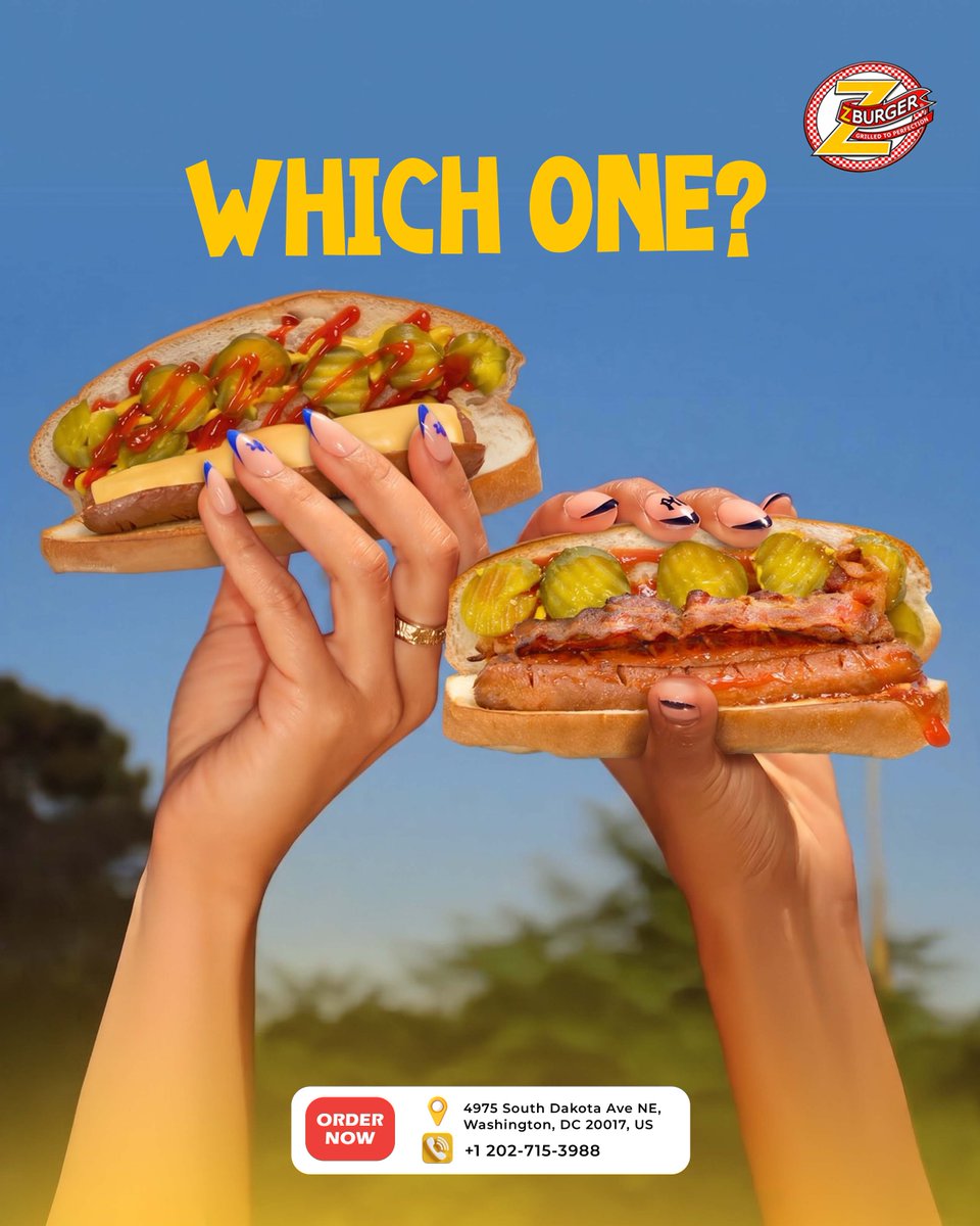 z_burgerdc's tweet photo. Which One? Classic or Bacon & Pickles?
The ultimate hot dog showdown! Are you choosing classic ketchup, mustard & relish or going all in with bacon & pickles? Drop your pick below!
📞 +1 202-715-3988
🌐 https://t.co/bUeyFBrhid
#ZBurger #DCEats #WashingtonDC #HotDogs #Foodie https://t.co/keDEhuMh9x