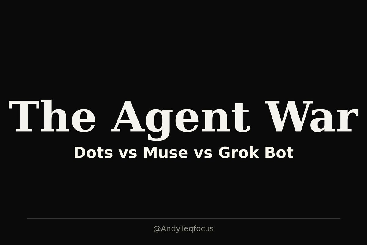 AndyTeqfocus's tweet photo. Three agent plays. One winner-take-all enterprise war.

OpenAI's Dots at DevDay: always-on agents with their own identities, credentials, approval rules.
Meta's Muse: the consumer opposite — your personal assistant.
xAI's Grok Bot: enterprise bots with audit controls, 400K+ weekly users, ServiceTitan on the list.

Same month. Not coincidence. A land grab.

The model is no longer the product. What's actually for sale is the employment contract around the agent: identity, permissions, audit trail, approval rules.

LLM adoption was individual and viral. Bot adoption is organizational: budgets, compliance, headcount rows. The buyer changed. Pricing hasn't caught up — per-agent identities get per-agent billing the moment finance sees them.

Claude is the open question. Best models, deepest enterprise trust. If Anthropic ships its own dot, governance becomes the differentiator, not IQ. It has to — you don't stay the trusted production model and sit out the agent layer.

My bet: the first compliance incident sets the standard. Whoever survives it with an audit trail intact becomes the default.