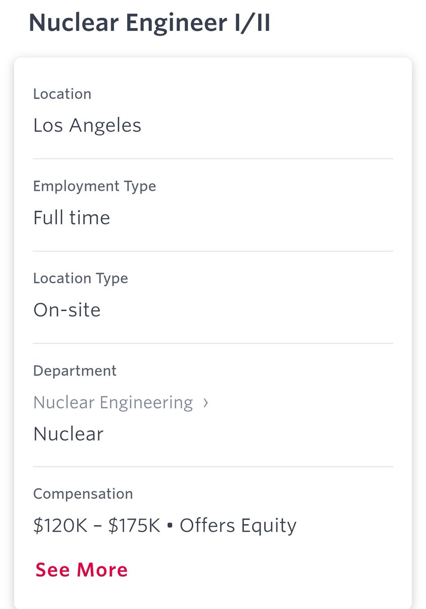 KarlSpookbuster's tweet photo. Kind reminder that a nuclear engineer job in West LA where you have unpaid overtime and have to work on weekends makes as much as a Buc-ee's Car Wash Manager in a secondary Texas town. 

Why does the sector struggle to hire, I wonder? https://t.co/2adXZ8umgj