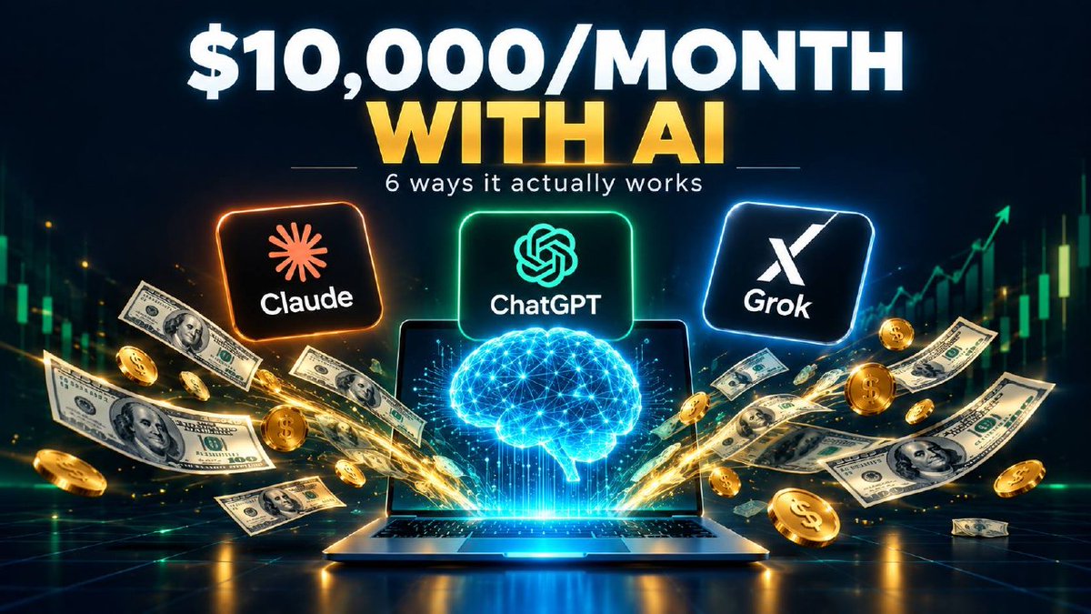 DriveTheorig's tweet photo. I made $8,400 last month using AI tools that cost me $60. Here's the exact playbook 👇

Here's how people are actually doing it with Claude, ChatGPT and @grok :

1.Freelance writing & copy: use AI for the first draft, add your own edit and voice. Businesses pay $500–$3,000/mo for content they don't have time to write.

2.Automation for small businesses: email replies, lead follow-ups, customer support scripts. One setup can bring $1K–$5K per client.

3. Digital products: templates, prompt packs, guides, notion dashboards. Build once, sell forever.

4.Coding & no-code tools: AI writes the code, you ship tiny apps and sell them as subscriptions.

5.Research & analysis: turn hours of market research into a 10-minute job and sell the report.

6.Content channels: run a niche page (like this one) using AI for ideas, scripts and scheduling.

The truth: AI is not a money printer. It's a multiplier. Skill × AI = income. Zero skill × AI = zero.

Pick ONE. Start this weekend. Bookmark this and thank yourself in 90 days 🔖1