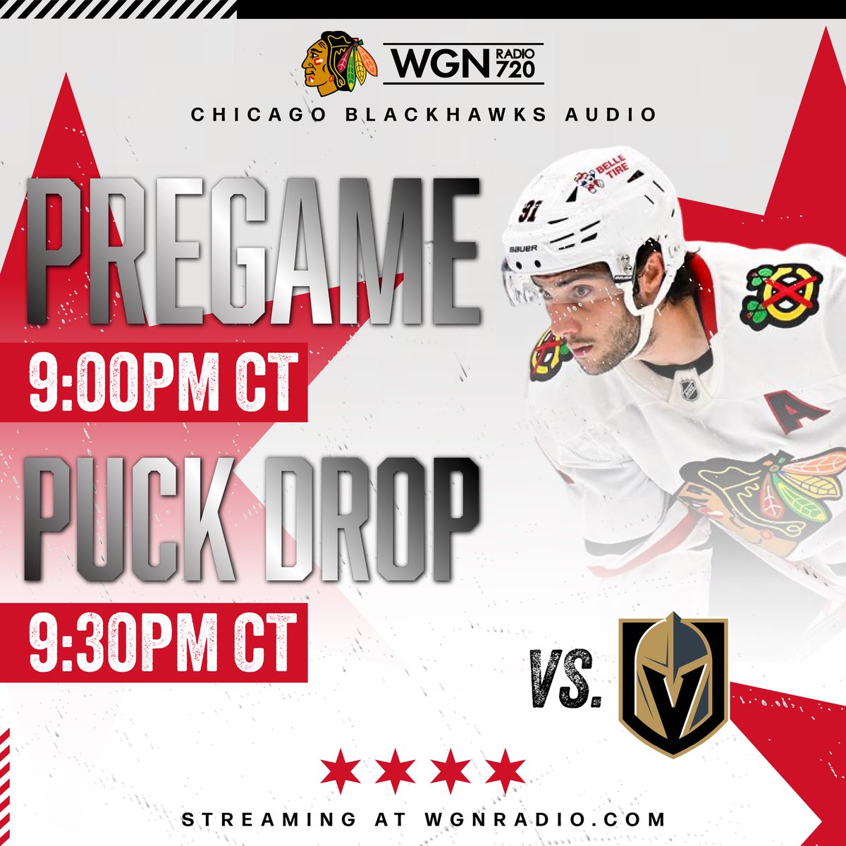 WGNRadio's tweet photo. Happy @NHLBlackhawks Season Opener to all who celebrate! 🎉🏒

Pregame with @CRoumeliotis gets underway at 9PM, so load up on the caffeine! Tune in for the hometown call with John and Steve right here on 720 AM! Who’s staying up late with us? ☕️

🎧STREAM: https://t.co/japfuRl0zP https://t.co/R0pKS7hJNx