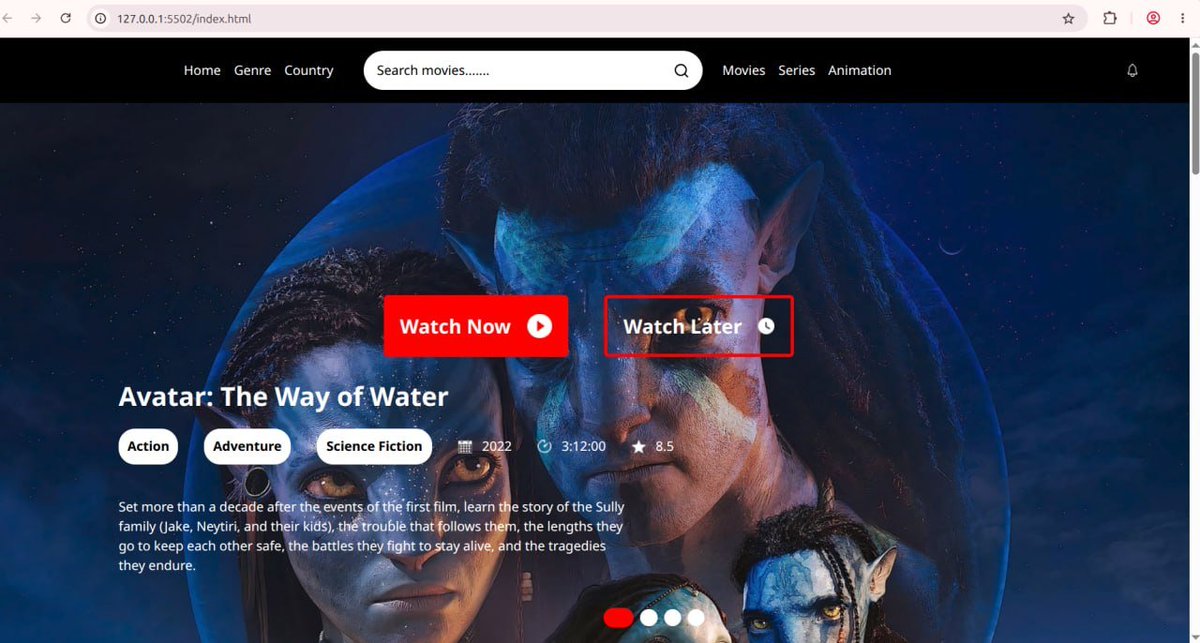 dev_edwin_'s tweet photo. Day 17/100

Today I started building a movie website  using HTML and Tailwind CSS.

Worked on the hero section, navigation, search bar and movie categories.

Slowly turning the design into a functional interface. https://t.co/QOq6Hqd2LW