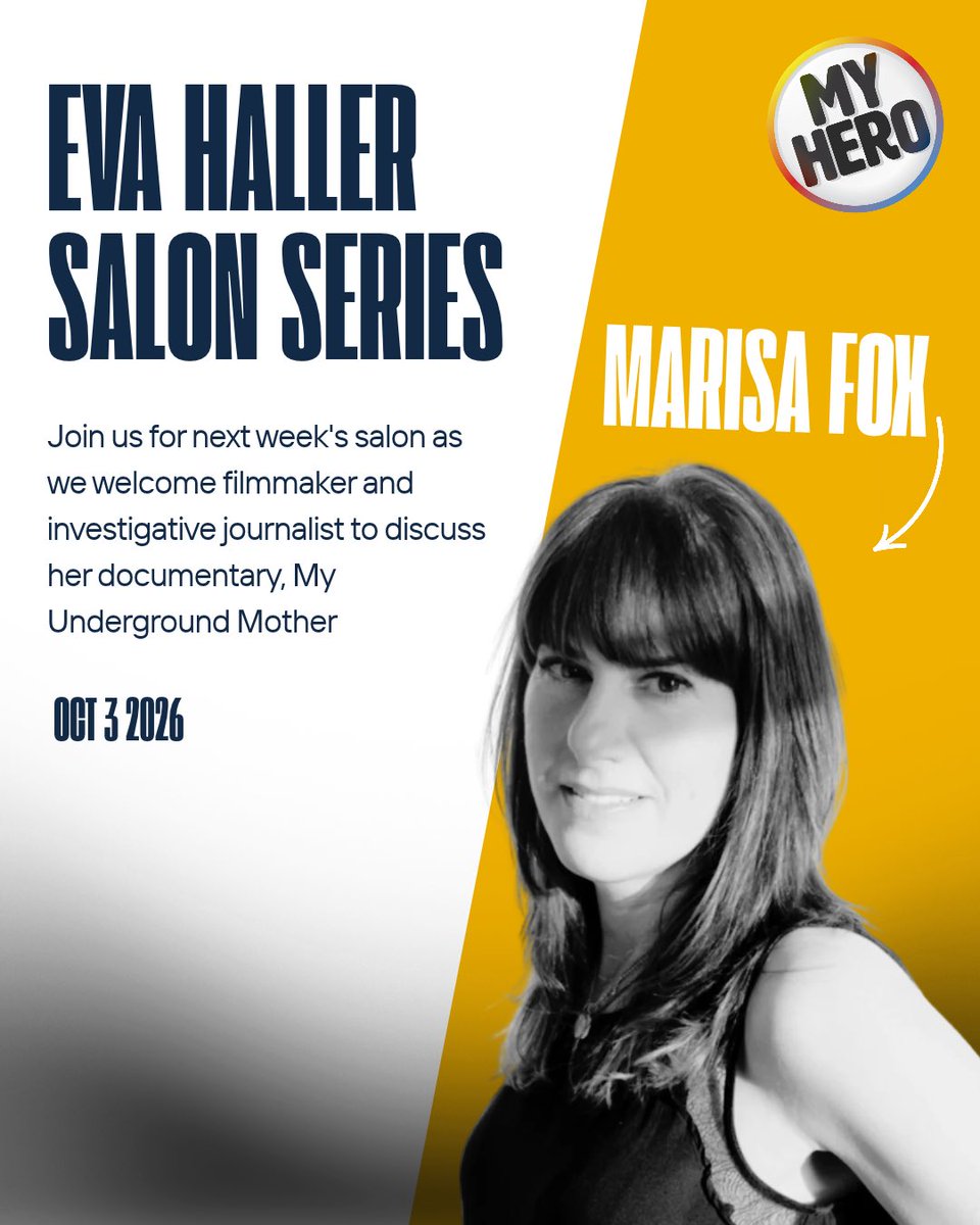 myhero's tweet photo. Join us this Saturday for the next instalment of the Eva Haller Salon Series as Marisa Fox speaks on her documentary ‘My Underground Mother’

These salons take place virtually every Saturday at 2pm PST. To request an invitation please email myhero@myheroproject.org https://t.co/81Ln9FIFim