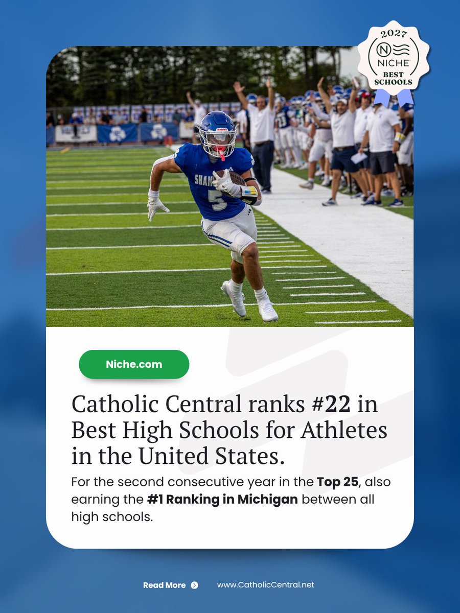 DCC1928's tweet photo. Catholic Central has once again earned top marks in the 2027 Niche K-12 Rankings: https://t.co/bZjiQqysoI