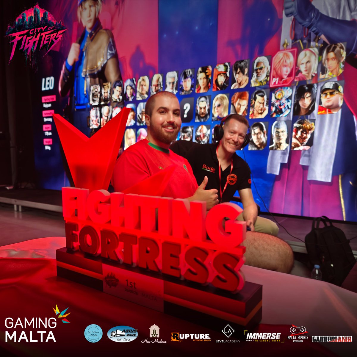 CityofFighters1's tweet photo. Honoured to have served our country, our Tekken community, and the Europe 1 region with FIGHTING FORTRESS, a Dojo Tier 3 event.  

We truly hope everyone enjoyed the experience as much as we did. It took an incredible amount of hard work to bring it all together, but in the end, every effort was worth it.  

The concept of FIGHTING FORTRESS was formed two years ago and last Saturday, it finally became a reality.  It truly feels surreal.  

Our community is now achieving success not only locally, but across the continent—and with our special announcement, perhaps we can reach even further. 

 Thank you to everyone who believed in the vision, supported us, competed, attended, and helped make FIGHTING FORTRESS a reality.   

This event is proudly supported by GamingMalta, as part of its ongoing commitment to Malta's grassroots esports community.  

@gamingmalta  | @levelacademygg   | Rupture  | Immerse | Agius Brothers Co Ltd. | B Resin Malta | New Madras Indian Restaurant  | Gamebreaker | @malta_esports