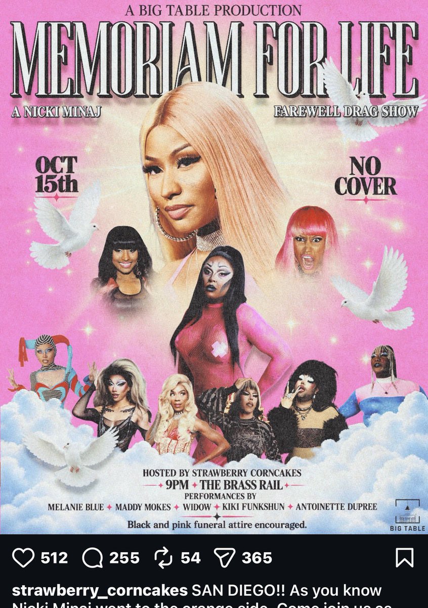 Velreto's tweet photo. 🚨 Instagram user Strawberry_corncakes is hosting a drag show funeral for Nicki Minaj.

This behavior is absolutely disgusting. https://t.co/QbKASWJ18N
