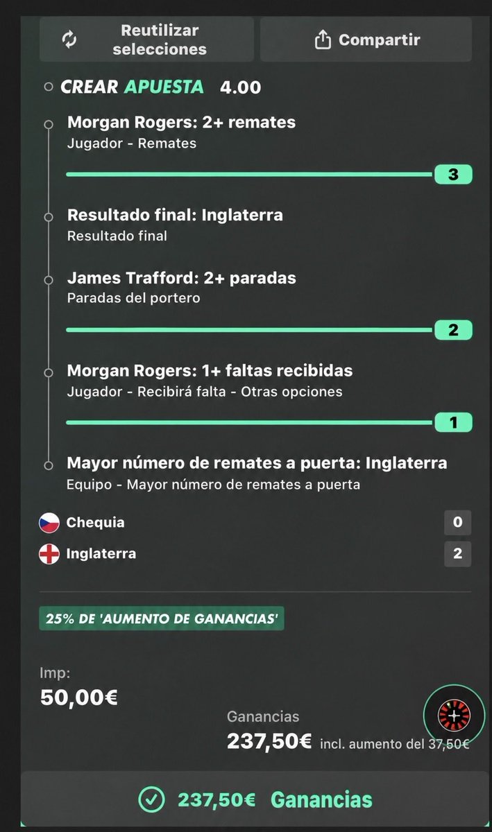 Al_FunnyBets_'s tweet photo. 𝗡𝗢𝗖𝗛𝗘 𝗦𝗢Ñ𝗔𝗗𝗔 𝗗𝗘𝗟 𝗝𝗘𝗤𝗨𝗘 🐪🛢️

Ferminazo gordo ✅
Pick ✅
Pick mejorado ✅
Funbet @4 ✅
Combinada @2,46 ✅
Porra asegurada ❌

Ayer fallamos el Gulerazo ❌

𝗡𝗨𝗘𝗩𝗢 𝗕𝗔𝗡𝗞 𝗔𝗖𝗨𝗠𝗨𝗟𝗔𝗗𝗢:
+395,27€ = +7,91u 📈💰
MAX STAKE 1 (50€)

NOS SOBRA PETRÓLEO🐪🛢️ https://t.co/RiEGrG70DU