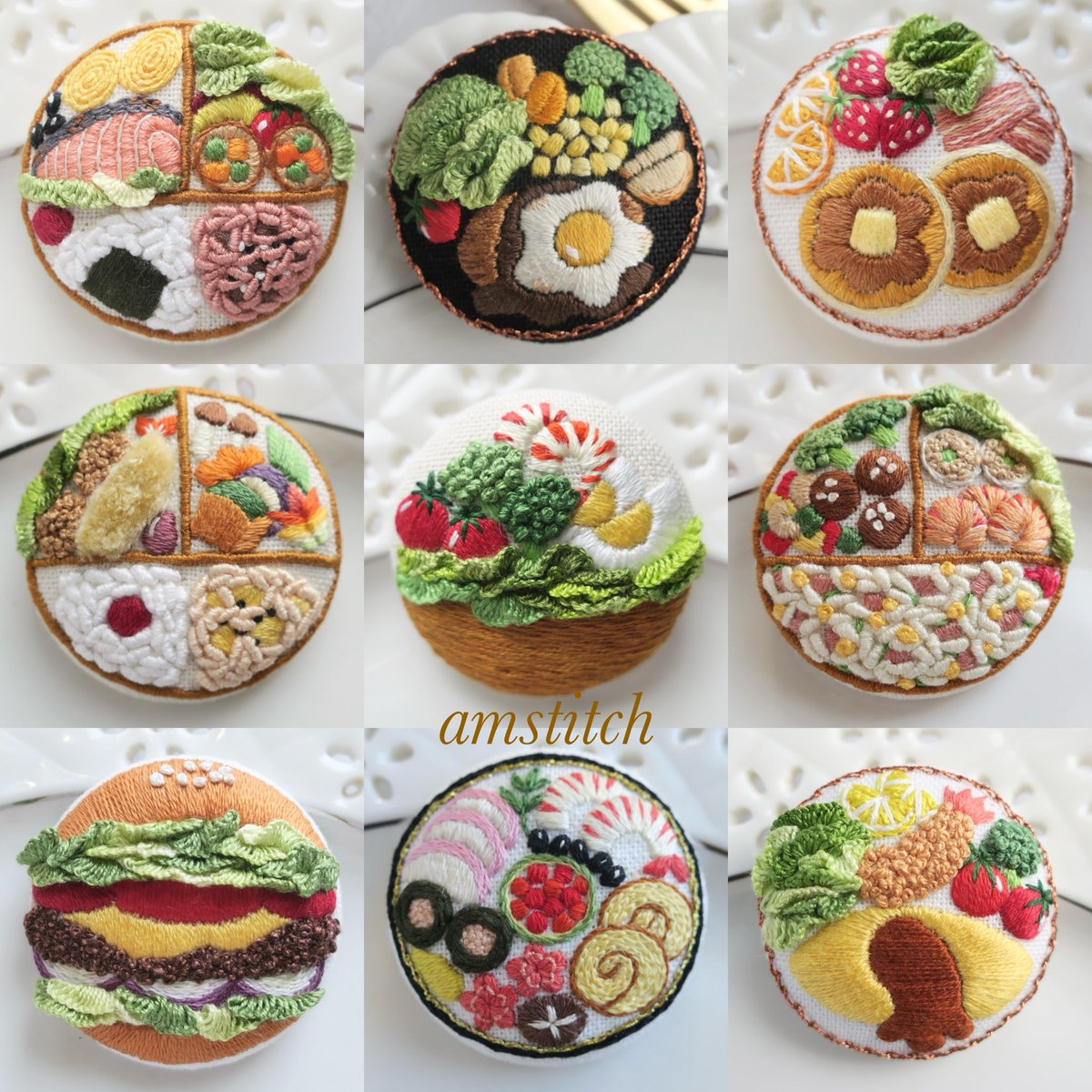 amstitch_works's tweet photo. #私の頭の中を作品に翻訳しました
#どこかの誰かに刺さればそれでいい
38ミリのくるみボタンに、花かごや美味しいもの、動物たちを刺繍しています🪡

私の頭の中の小さな丸い世界をぜひご覧下さい😊

今日も雨ニモマケズ…

💐小さな花かご刺しゅう💐
ご予約受付中です！
📖https://t.co/HDwSNUpMxf https://t.co/1xTxG5v9Ws
