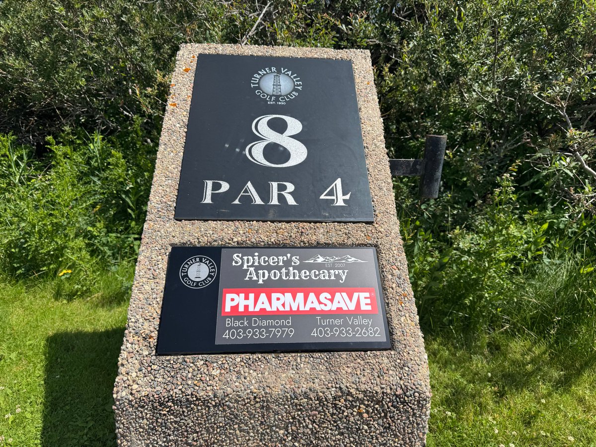 TurnerValleyGC's tweet photo. A big thank you to our Hole #8 sponsor Pharmasave Black Diamond/Spicer's Apothecary!

A family owned business, get all your health, beauty, and essentials at competitive prices at either location in the former Turner Valley or Black Diamond.

#GolfClap #Sponsor #Community https://t.co/WnGKV0eVSs