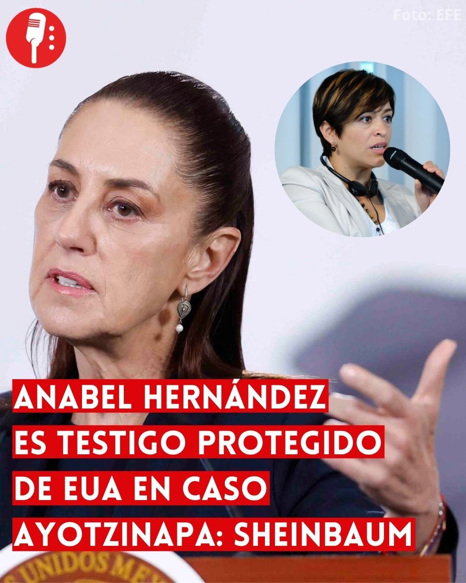 ReporterosMX_'s tweet photo. ⭕ OJO | ANABEL HERNÁNDEZ ES TESTIGO PROTEGIDO DE EUA EN CASO AYOTZINAPA: SHEINBAUM

La presidenta Claudia Sheinbaum (@Claudiashein) señaló a la periodista Anabel Hernández por su participación como testigo ante autoridades de Estados Unidos durante la desaparición de los 43 normalistas de Ayotzinapa. De acuerdo con Sheinbaum, el testimonio de Hernández fue utilizado para sostener que los estudiantes no estuvieron en ese lugar.
https://t.co/Rdz1bKBFAm