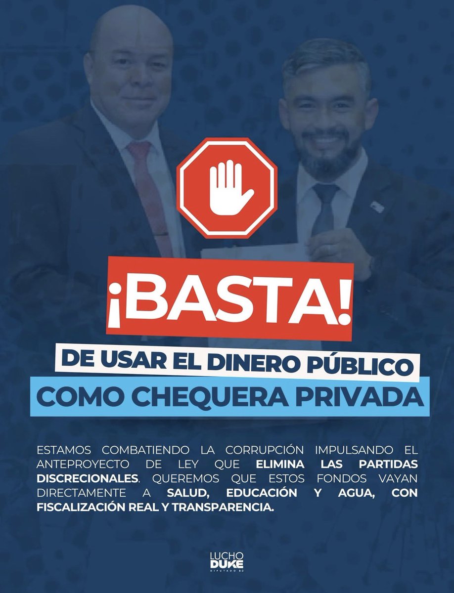 LuchoDuke's tweet photo. Sra. expresidenta Moscoso:

¿Nos puede aclarar los 23 millones de dólares utilizados por su administración en relojes, joyas y accesorios en el rubro de partidas discrecionales?

¿Entiendo que algunos de estos presentes, como relojes, fueron entregados a diputados de la época?

¿Nos puede explicar cuál era el fin y el objetivo de entregarles estos relojes a los diputados valorados en miles de dólares? 

¿Justifique la compra de una licuadora por 3,178 dólares? 

Después de estas respuestas, seguimos con más. 

Importante: Respóndale al pueblo, no a mí.