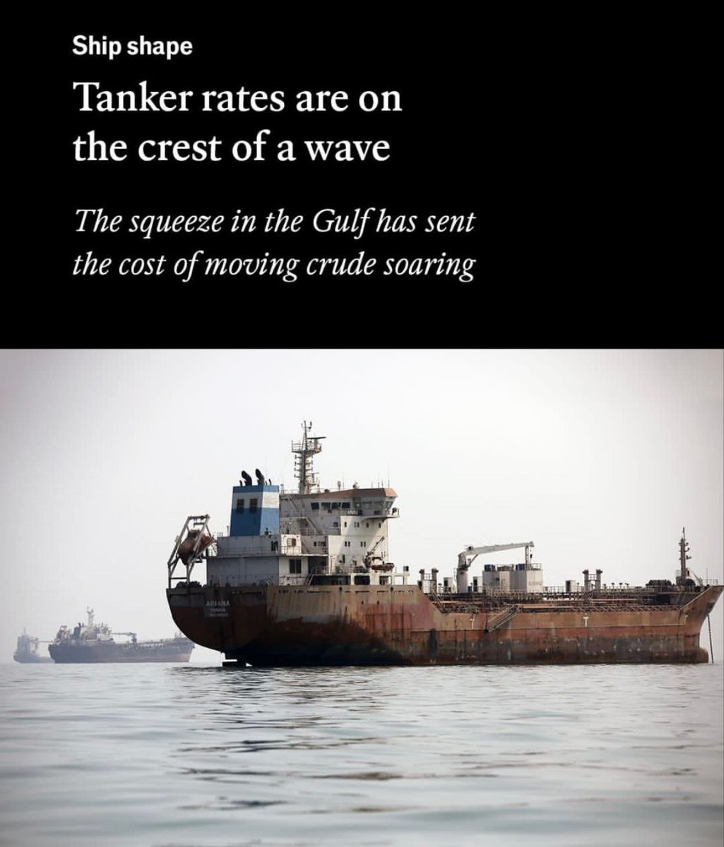 IRANomic's tweet photo. Tanker rates in the Gulf have surged sixfold.

Daily rates have reached around $650,000 more than 6× January levels and nearly 3× early September.

Even as oil flows recover, security risks, limited capacity and rerouting keep Gulf exports expensive. https://t.co/s54m3h3upL
