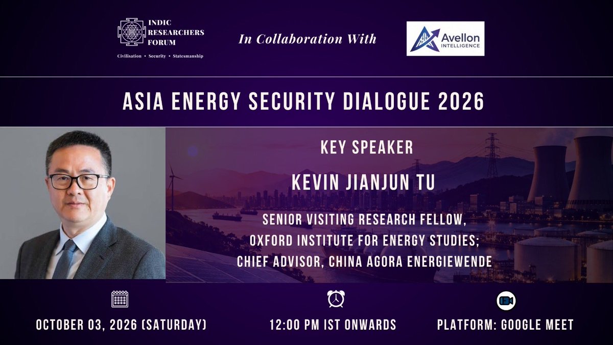 indic_rf's tweet photo. We're delighted to announce Kevin Jianjun Tu as a key speaker for the Asia Energy Security Dialogue 2026.

Register: https://t.co/V0MT1plTYU

Certificate for attending all sessions.

#AsiaEnergySecurityDialogue #EnergySecurityAsia #StraitOfHormuz https://t.co/8MCDWrd2LG