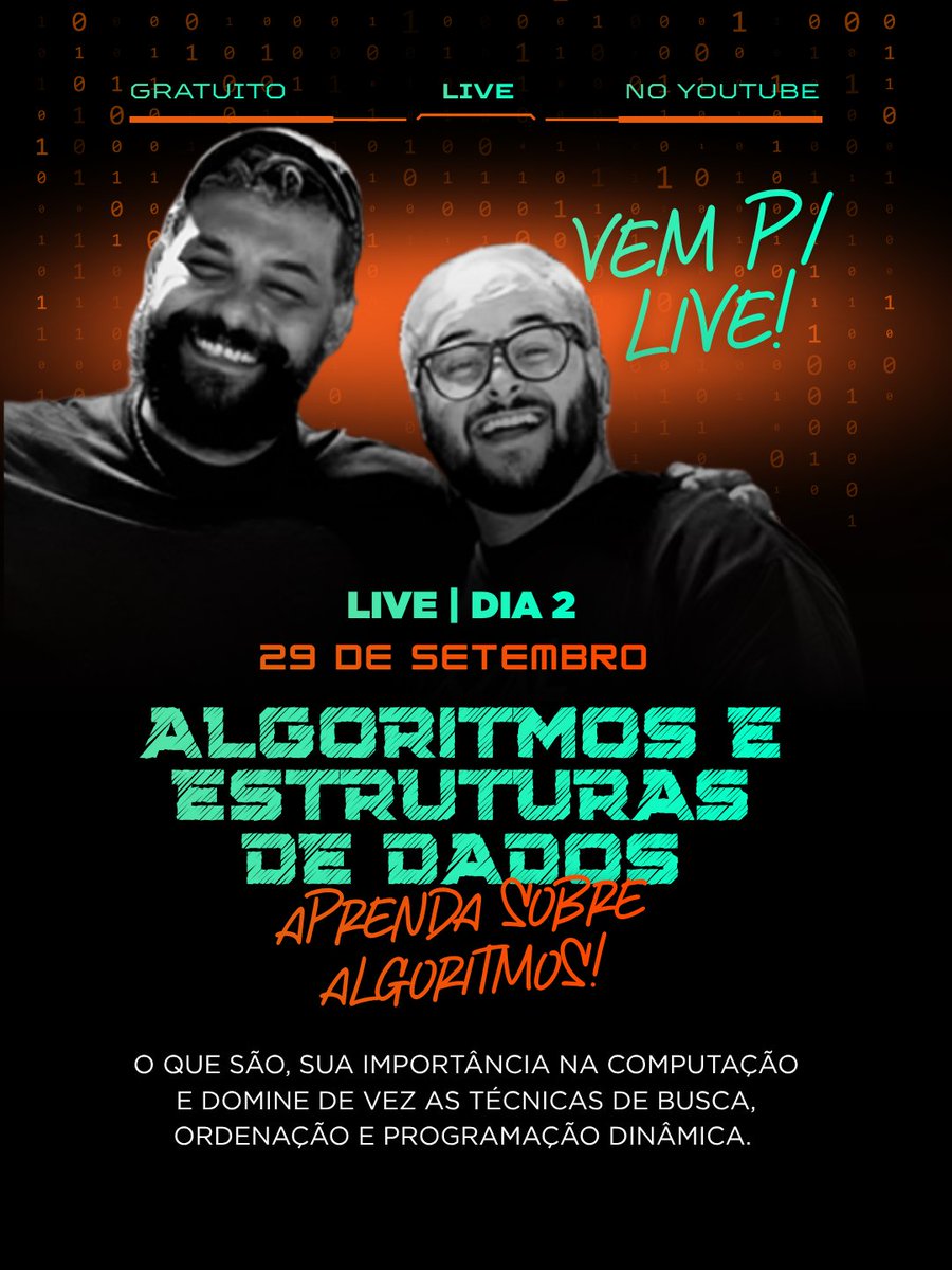 LINUXtipsBR's tweet photo. daqui a pouco tem live!
hoje vamos falar sobre Algoritmos, bora aprender o que são algoritmos e sua importância na solução de problemas computacionais.

te esperamos na live #VAIIII
https://t.co/rZBK8OCH5L https://t.co/HhCI2hOyc1