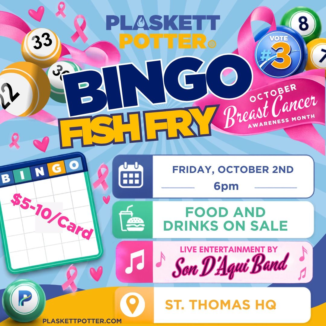 PlaskettPotter's tweet photo. Friday night plans? We’ve got BINGO across the Virgin Islands! 🎉🇻🇮

🎶 STJ: Name That Soca Tune
💰 STX: $1,000 jackpot
🎀 STT: Bingo, Fish Fry + Son D’Aquí Band for Breast Cancer Awareness Month

Pick your island, bring your crew, and we’ll see you Friday night! 💙💛 https://t.co/cCtqQtrEUI