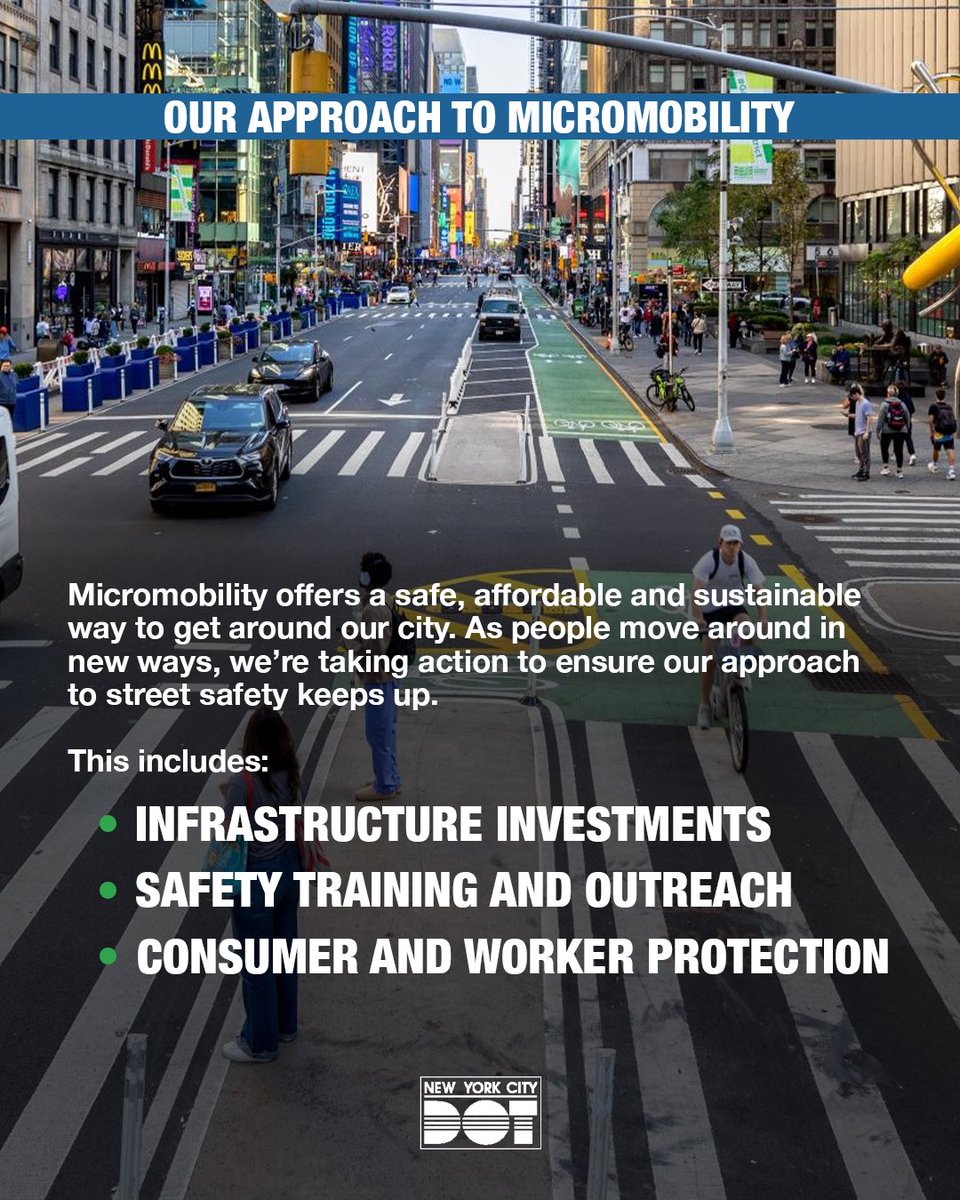 NYC_DOT's tweet photo. Micromobility is a growing way New Yorkers get around… and we have a comprehensive safety strategy 🛴 https://t.co/Ip4m9HoV8G