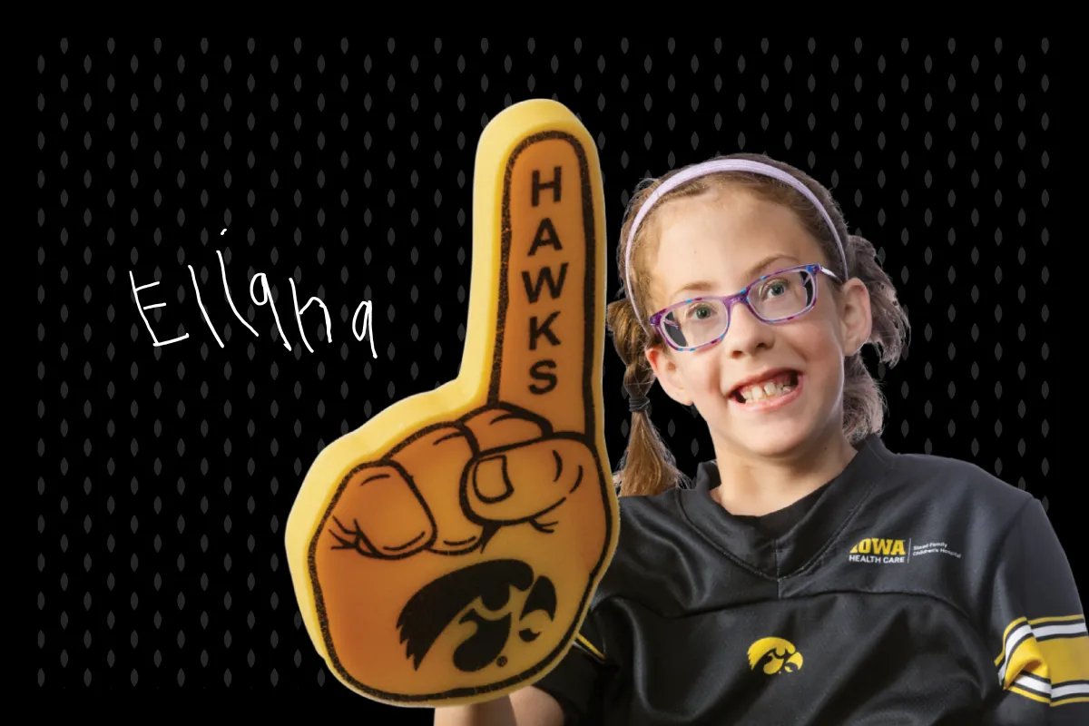 uiowa's tweet photo. Meet this week's @UIchildrens Kid Captain, Eliana Gaul! Born 15 weeks early with spina bifida, Eliana has undergone multiple surgeries and procedures at the Children's Hospital. The 10-year-old from Peosta, Iowa has chosen "Share Your Shine," by Elizabeth Mary for this week's Iowa Wave. 👋🖤💛