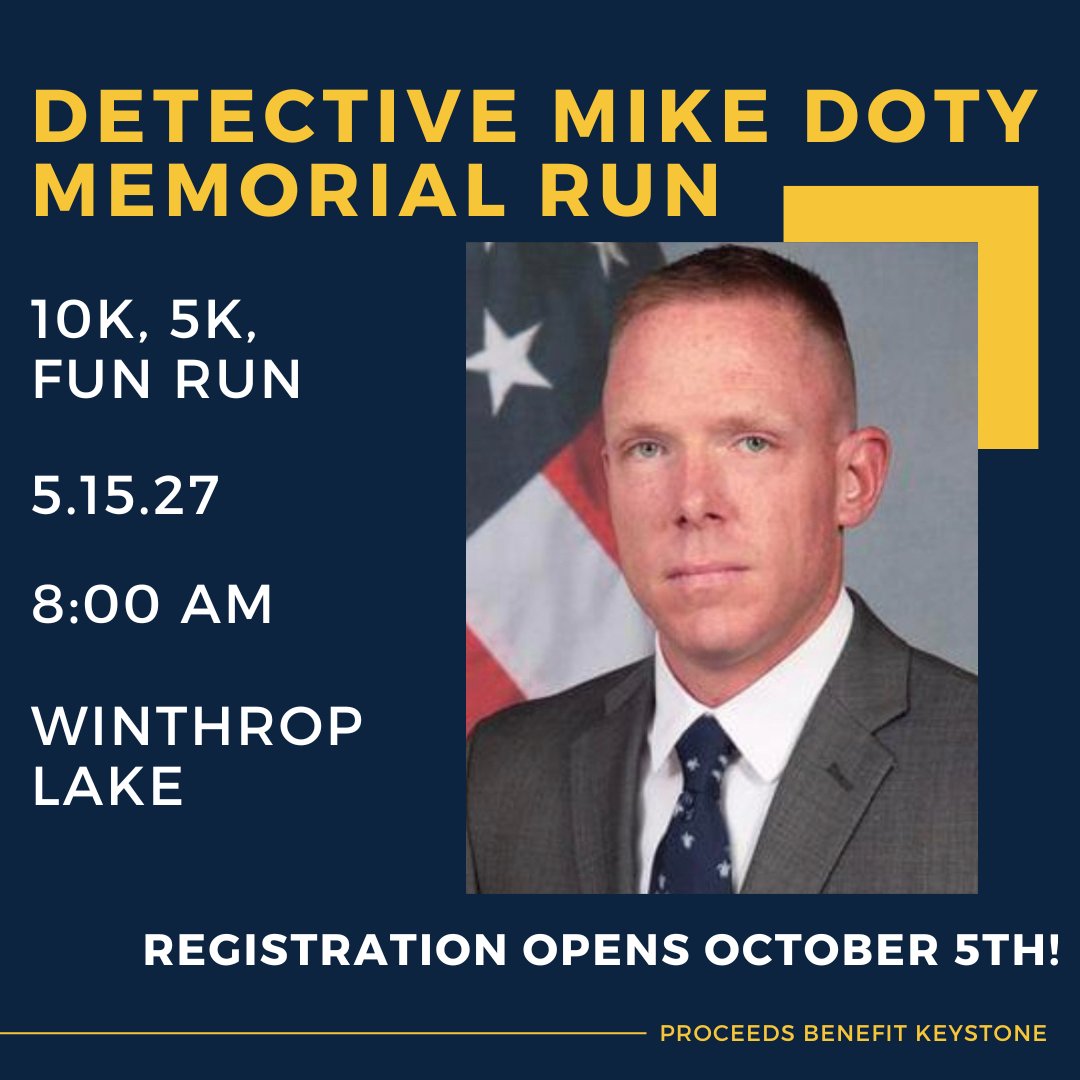 KeystoneYork's tweet photo. Registration for the 8th Annual Detective Mike Doty Memorial Run opens Monday, October 5. 

Join us on May 15, 2027, at Winthrop Lake as we come together once again to honor Detective Mike Doty's legacy and make a lasting impact in our community.

We can't wait to see you there! https://t.co/FDB8dZcivf