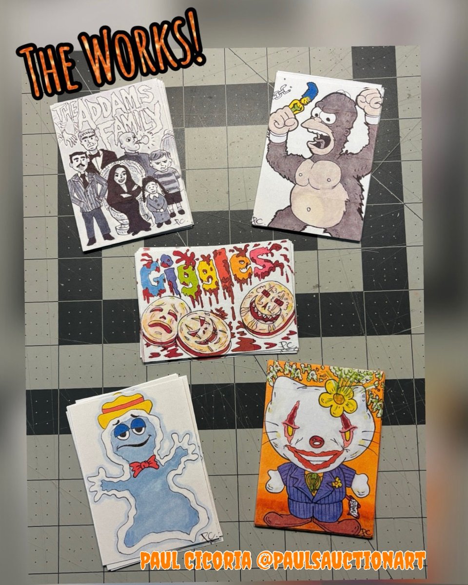 amyjcicoria's tweet photo. Jokerized Hello Kitty, King Kong Homer, BooBerry, Giggles Cookies, and The Addams Family. #paulsauctionart #paulcicoria #horror #fanart https://t.co/1slBYpMTCe