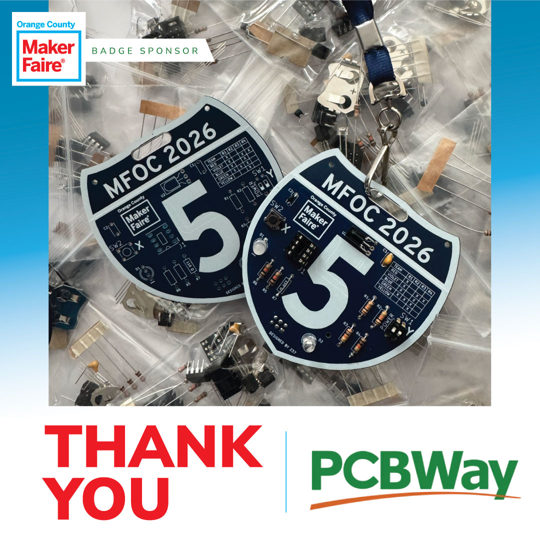 MakerFaireOC's tweet photo. Thank you, @PCBWayOfficial, our Circuit Sponsor, for supporting Maker Faire OC year after year! Your boards have become part of the MFOC experience, and we’re always excited to see what we create with them. PCBWay has 10+ years of PCB experience helping makers bring ideas to life!

https://t.co/GzzGUKFPqx

#ThankYou #SponsorSpotlight #MFOC2026 #MakerFaireOC #PCBWay