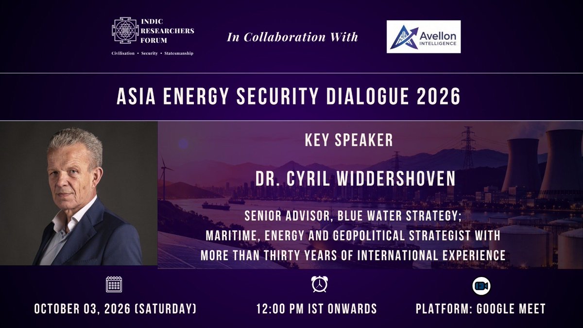 indic_rf's tweet photo. We're delighted to announce @riskparty63 as a key speaker for the Asia Energy Security Dialogue 2026.

Register: https://t.co/V0MT1plTYU

Certificate for attending all sessions.

#AsiaEnergySecurityDialogue #EnergySecurityAsia #StraitOfHormuz https://t.co/pgg7DEhWwI