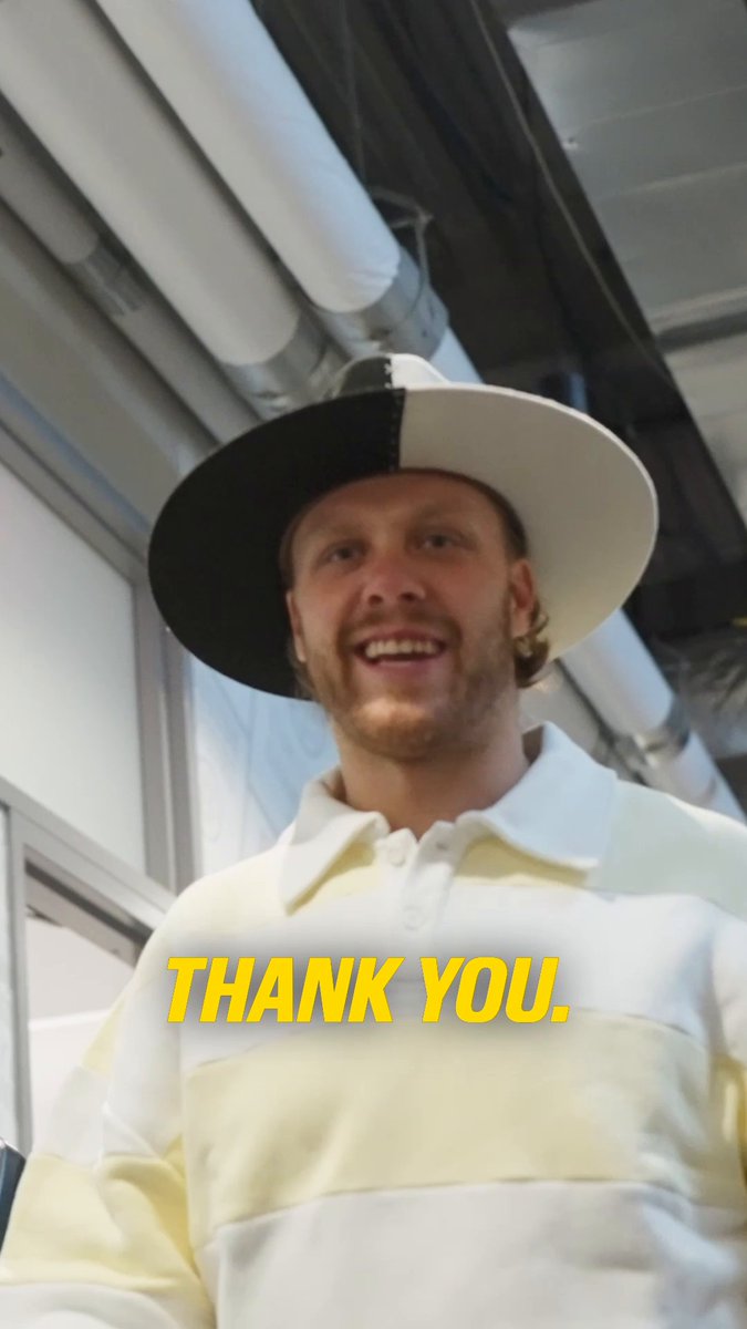 The image shows NHL player Artemi Panarin, known as "Captain Pasta," wearing a black and white cowboy-style hat and a white collared shirt while smiling. The caption "THANK YOU." is displayed in yellow text across his chest, marking the start of his 13th NHL season ahead of the Rangers-Bruins game broadcast on ESPN.
