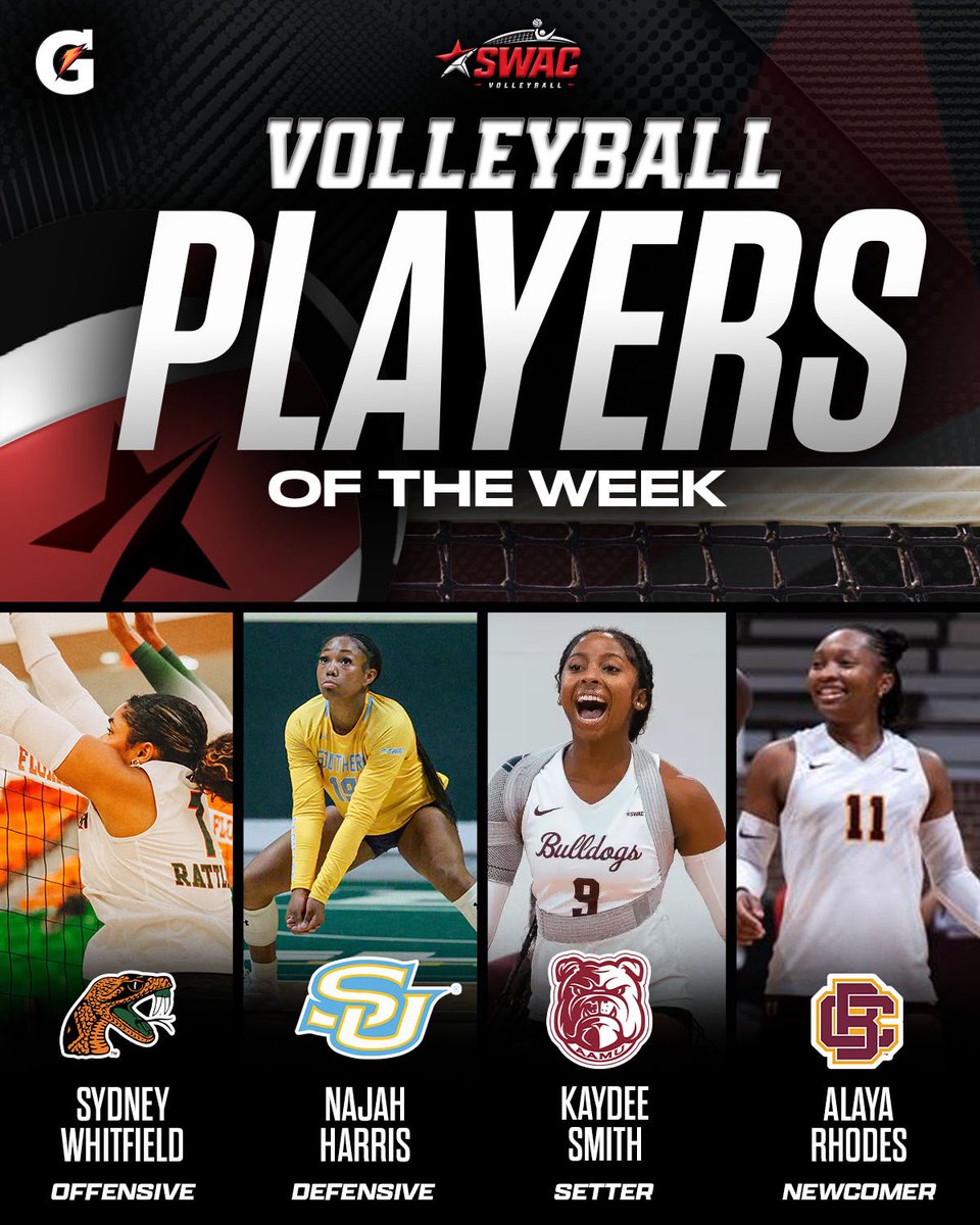 theswac's tweet photo. SWAC Volleyball Weekly Awards: Sept. 29 🏐
#SWACVB | #BuildingChampionsForLife https://t.co/sHZ01STWPN