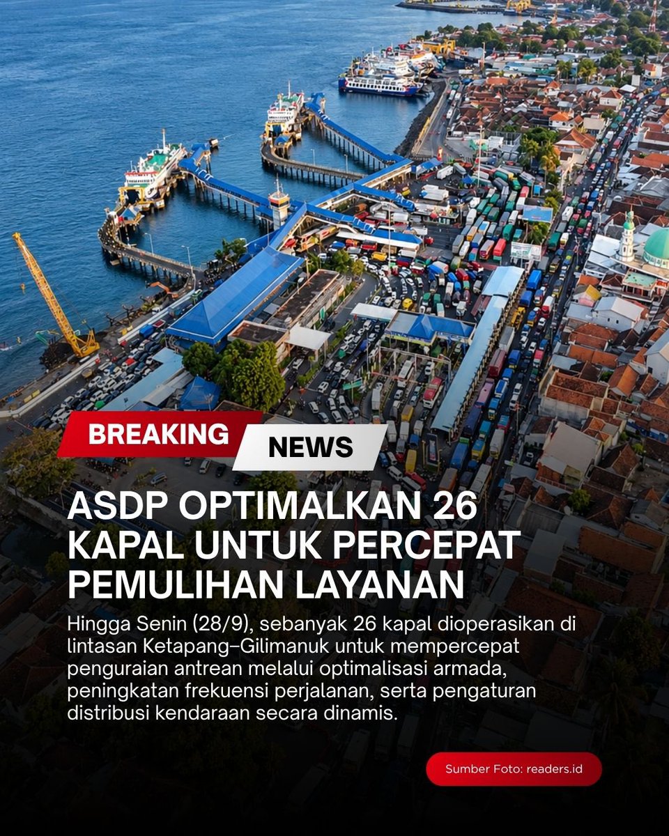 Esttteerr's tweet photo. 26 Kapal Dioptimalkan, Pemulihan Layanan Terus Dipercepat

ASDP terus mempercepat pemulihan layanan Ketapang–Gilimanuk dengan mengoptimalkan armada dan meningkatkan frekuensi perjalanan. Hingga Senin (28/9) siang, https://t.co/998rfVC2bv