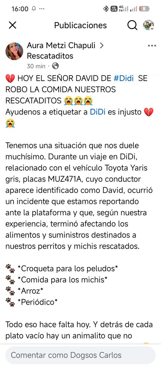 SoyUnDAGDA's tweet photo. @DiDi_Mexico SU CONDUCTOR SE ROBÓ ALIMENTO Y COSAS DE UN ALBERGUE DE PERRITOS.
PERMITEN QUE SUS CONDUCTORES SE ROBEN LAS COSAS Y BONIFICAN CON UN PUTO CUPÓN DE $100 
@didi #didi
Además es un vehículo con adeudos
@UCS_GCDMX @c4jimenez https://t.co/kOiZL2dKu8